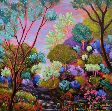 Along the Garden Path Malarstwo zatytułowany „Along the Garden Pa…” autorstwa Karen Rieger, Oryginalna praca, Akryl Zamontowany na Drewniana rama…
