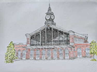 Drawing titled "Gare de Tourcoing" by Vame, Original Artwork, Ink