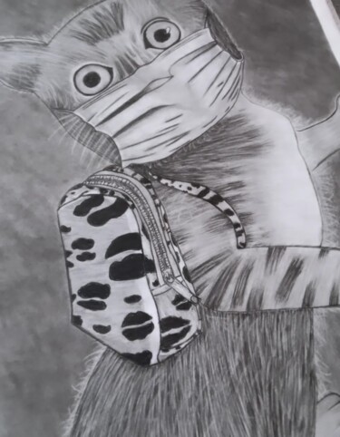 Desenho intitulada "Beautiful cat sketc…" por Mygallery Artist, Obras de arte originais, Carvão