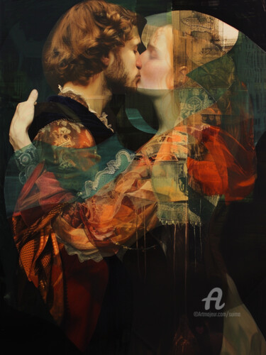 Kiss Me, But Watch the Nose Digitale Kunst getiteld "Kiss Me, But Watch…" door Suima, Origineel Kunstwerk, AI gegenereerde afbeelding