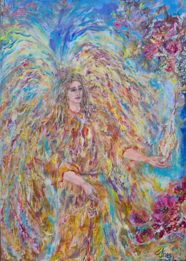 Archangel Uriel – Flame of Divine Wisdom 绘画 标题为“Archangel Uriel – F…” 由Inessa Lightart, 原创艺术品, 丙烯 安装在其他刚性面板上