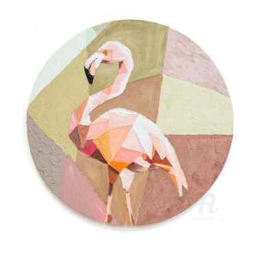 The Pink Flame Fairy in the Round Frame Pittura intitolato "The Pink Flame Fair…" da Jack Luo, Opera d'arte originale, Acrilico
