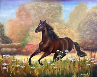 Malarstwo zatytułowany „Horse in the field” autorstwa Vera Lisitsyna, Oryginalna praca, Olej
