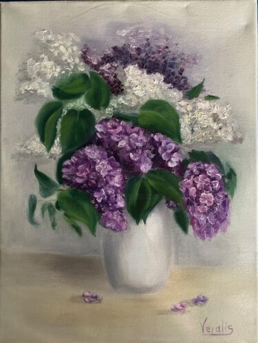 Pittura intitolato "Lilac in the white…" da Vera Lisitsyna, Opera d'arte originale, Olio