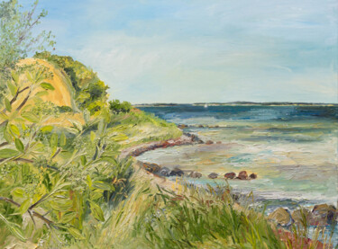 Segelboot in der Ferne / Borgnaes Bucht / Ærø 제목이 "Segelboot in der Fe…"인 미술작품 Ute Meyer로, 원작, 기름 나무 들것 프레임에 장착됨