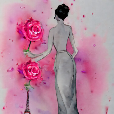 "Roses and grey dress" başlıklı Dijital Sanat Meahau tarafından, Orijinal sanat, AI tarafından oluşturulan görüntü