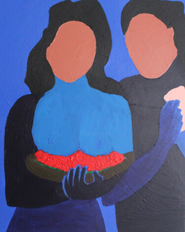 제목이 "Femmes en bleu"인 미술작품 Beatrice Bodasca로, 원작, 아크릴 나무 들것 프레임에 장착됨