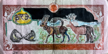 TRANSACTION ALPHABE》- Art Decommissioned Banknotes Desenho intitulada "TRANSACTION ALPHABE…" por Leni Smoragdova, Obras de arte originais, Marcador