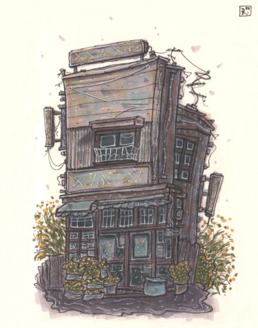 Old house with shop. Japan Drawing titled "Old house with shop…" by Steam Ro, Original Artwork, Marker