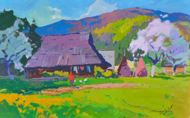 Blooming Courtyard Pintura intitulada "Blooming Courtyard" por Alexander Shandor, Obras de arte originais, Óleo