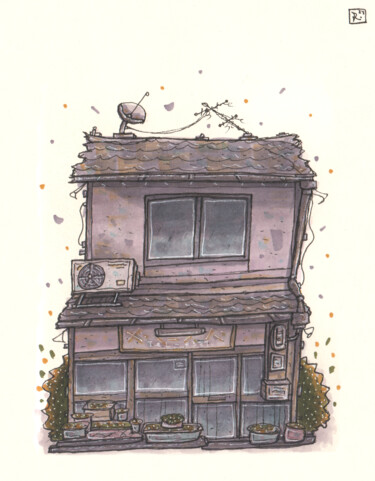 Old shop. Japan Desenho intitulada "Old shop. Japan" por Steam Ro, Obras de arte originais, Marcador