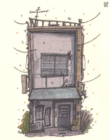 Old coffee shop. Japan Desenho intitulada "Old coffee shop. Ja…" por Steam Ro, Obras de arte originais, Marcador