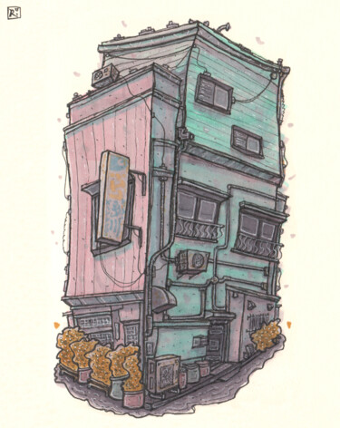 Old restaurant. Japan Desenho intitulada "Old restaurant. Jap…" por Steam Ro, Obras de arte originais, Marcador