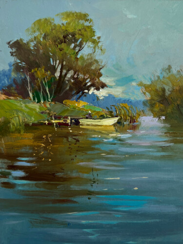 Pittura intitolato "Boat Ride on the Ri…" da Yuriy Suprunchuk, Opera d'arte originale, Olio Montato su Cartone