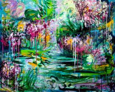 Peinture abstraite colorée expressionniste moderne sur toile Картина под названием "Peinture abstraite…" - Pvettese, Подлинное произведение искусства, Рисунок распылителем краски Устано…