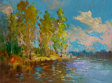 Painting titled "Reflection of Autum…" by Yuriy Suprunchuk, Original Artwork, Oil Mounted on Cardboard