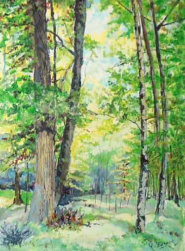 Картина под названием "La clairière (Bois…" - Claude Evrard, Подлинное произведение искусства, Акрил Установлен на плексиглас