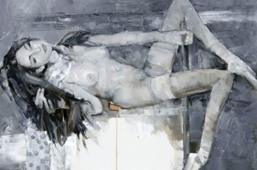 Painting titled "Blue scarf" by Gennadi Alekhnovich, Original Artwork, Oil
