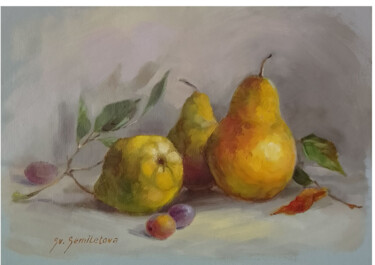 绘画 标题为“Still Life with Thr…” 由Svetlana Semiletova, 原创艺术品, 油 安装在纸板上