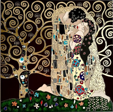 The Kiss – Homage to Klimt 绘画 标题为“The Kiss – Homage t…” 由Silvia Ghilas, 原创艺术品, 丙烯