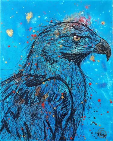 Peinture intitulée "Aigle cosmique" par Axelle Biltgen, Œuvre d'art originale, Acrylique Monté sur Châssis en bois
