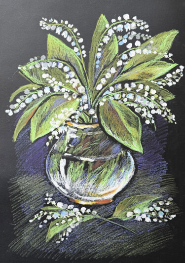 Bouquet with lilies of the valley oil pastel art flowers Rysunek zatytułowany „Bouquet with lilies…” autorstwa Nadezhda Kokorina, Oryginalna praca, Pastel