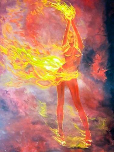 Fiery girl in bright colors Pittura intitolato "Fiery girl in brigh…" da Viki Vorontsova, Opera d'arte originale, Lacca Montato su Telaio per barella in…