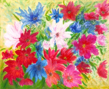Abstract colorful flowers Malarstwo zatytułowany „Abstract colorful f…” autorstwa Ludmilla Ukrow, Oryginalna praca, Olej Zamontowany na Drewniana rama…
