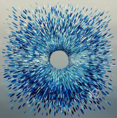 Schilderij getiteld "Blue Pulse" door Anna Clark, Origineel Kunstwerk, Acryl Gemonteerd op Frame voor houten brancard
