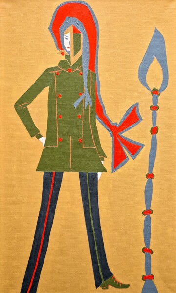 A girl with a red bow on a beige background. "A girl with a red b…" başlıklı Tablo Natalya Belalova tarafından, Orijinal sanat, Petrol Ahşap Sedye çerçevesi üzerine mont…