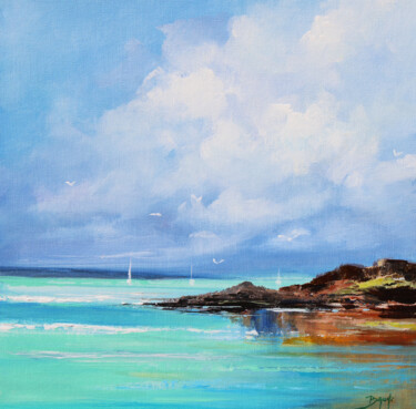 La baie turquoise Schilderij getiteld "La baie turquoise" door Eric Bruni, Origineel Kunstwerk, Acryl Gemonteerd op Andere stijve panelen