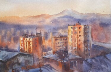 Golden Hour in Yerevan Painting titled "Golden Hour in Yere…" by Daria Kamishanova, Original Artwork, Watercolor