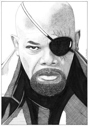 Dessin intitulée "Samuel.L Jackson" par Pascal Tavarner, Œuvre d'art originale, Encre