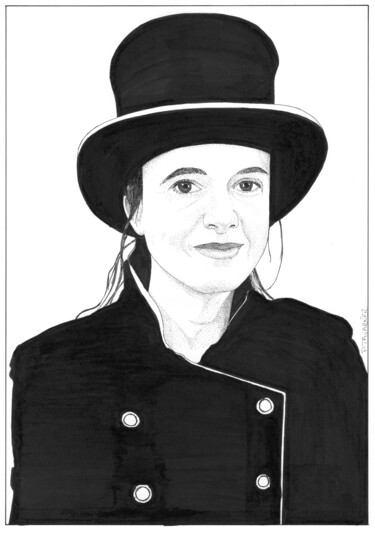 Dessin intitulée "Amélie Nothomb" par Pascal Tavarner, Œuvre d'art originale, Encre