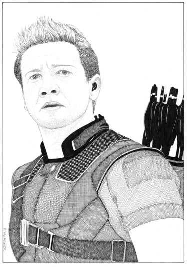 Dessin intitulée "Jeremy Renner" par Pascal Tavarner, Œuvre d'art originale, Encre