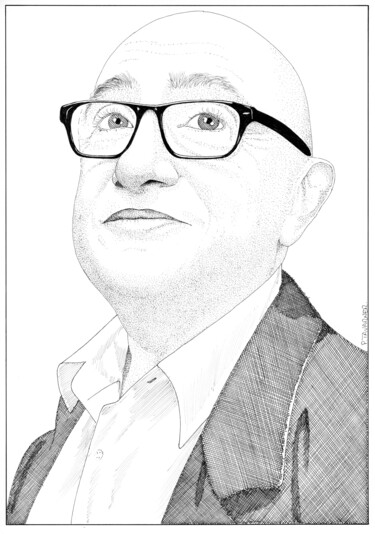 Dessin intitulée "Michel Blanc" par Pascal Tavarner, Œuvre d'art originale, Encre