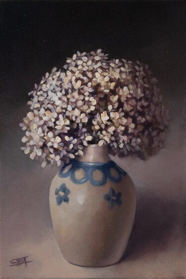 Картина под названием "Painted white vase" - Bani Mokawas (Svlla), Подлинное произведение искусства, Масло Установлен на Дер…