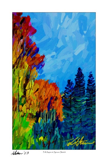 绘画 标题为“"Fall Aspen & Spruc…” 由Tad Anderson, 原创艺术品, 数字打印