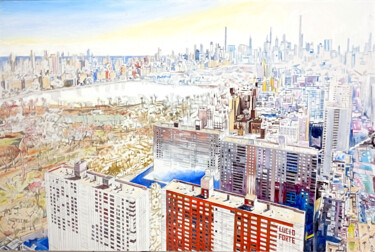 Pintura intitulada "Manhattan aerial 5" por Lucio Forte, Obras de arte originais, Óleo