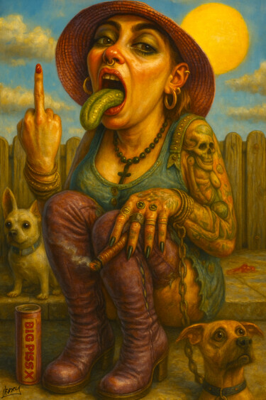 Miss Behaviour (in Dog Shit Land) Malerei mit dem Titel "Miss Behaviour (in…" von Spencer Derry, Original-Kunstwerk, KI-generiertes Bild