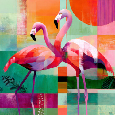 Arte digitale intitolato "TWO FLAMINGOS" da Holly Watt, Opera d'arte originale, Fotografia manipolata Montato su Plexiglass