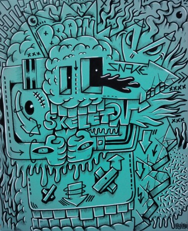 Peinture intitulée "Skell💀Brain" par Alexis Bernardi, Œuvre d'art originale, Acrylique Monté sur Châssis en bois