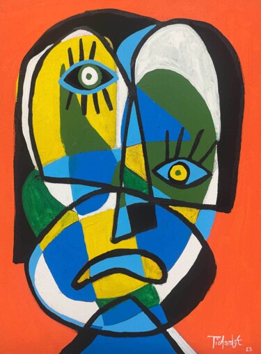 Retrato en fondo naranja tristeza 绘画 标题为“Retrato en fondo na…” 由Enrique Pichardo, 原创艺术品, 丙烯