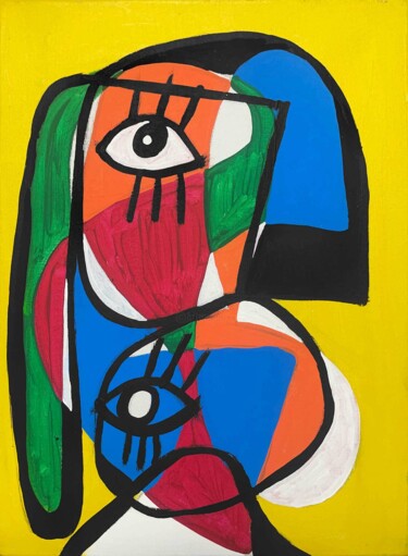 Painting titled "Retrato en fondo am…" by Enrique Pichardo, Original Artwork, Acrylic