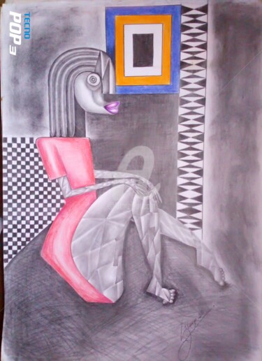 Tekening getiteld "Sentada no silêncio" door Salato Licenço, Origineel Kunstwerk, Potlood