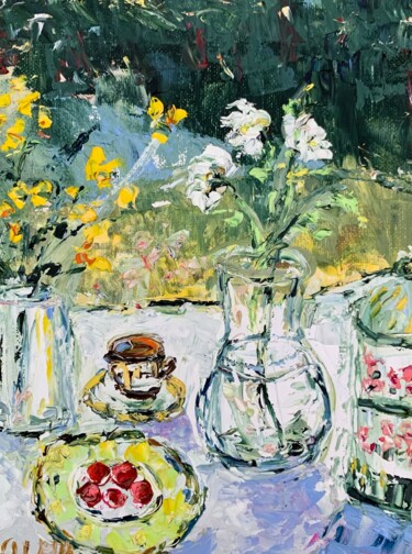 Summer Still Life With Flowers Oil Painting On Cardboard 「Summer Still Life W…」というタイトルの絵画 Vilma Gataveckieneによって, オリジナルのアートワーク, オイル