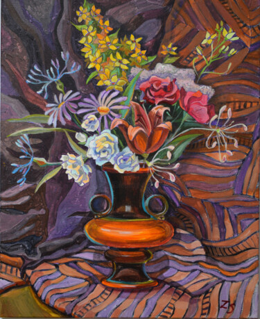 绘画 标题为“Purple still life” 由Zora, 原创艺术品, 丙烯 安装在木质担架架上