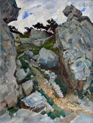 Pintura intitulada "Among the Rocks" por Leonid Pavlenko, Obras de arte originais, Óleo Montado em Armação em madeira