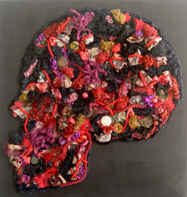 Textielkunst getiteld "Vanité 2" door Catherine Hélie, Origineel Kunstwerk, Stof Gemonteerd op Karton