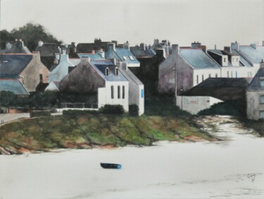 Pittura intitolato "Bretagne" da Yves Signor, Opera d'arte originale, Acquarello Montato su Telaio per barella in legno